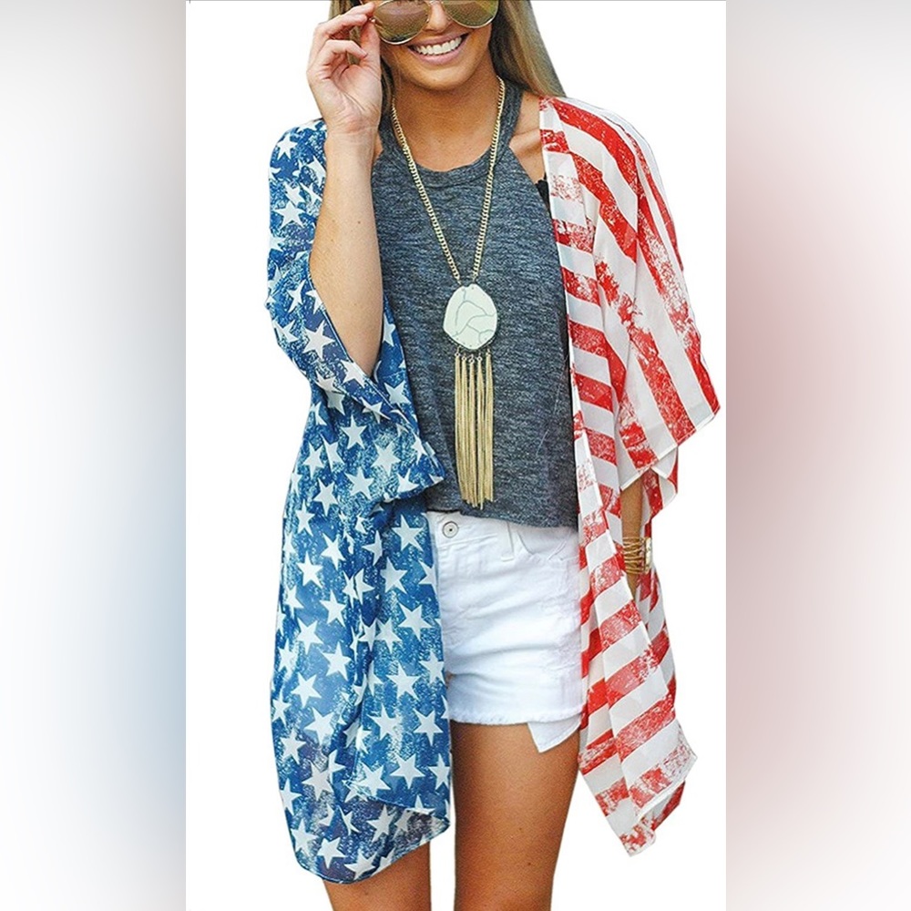 American Flag Ruana or Swim Coverup